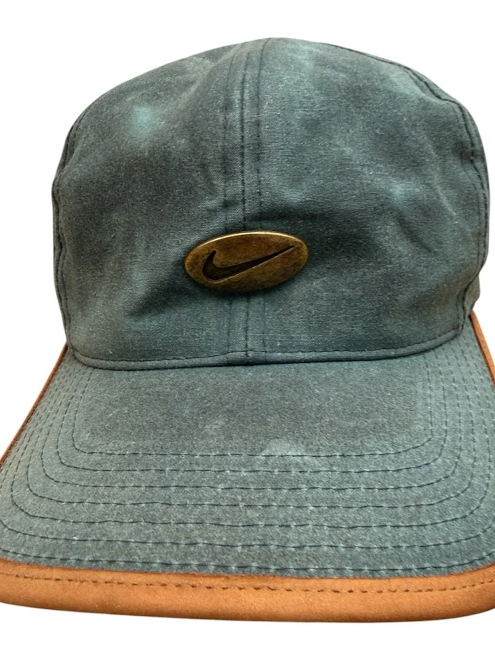 Vintage Nike Teal Golf Cap leather trim  Gold metal Swoosh
